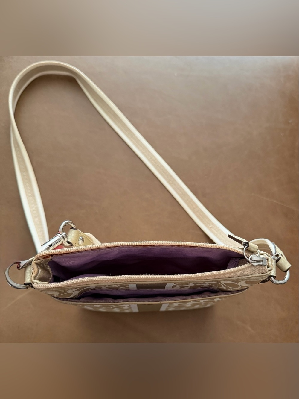 Coach Beige Signature Stripe Crossbody Bag - Picture 5 of 9